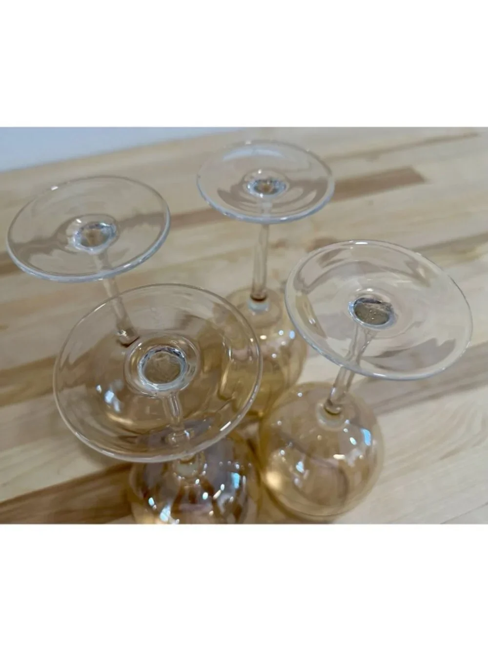 4 Pc. Mikasa Cheers Amber Gold Wine Glass Etched Different Patterns Striped Dots
